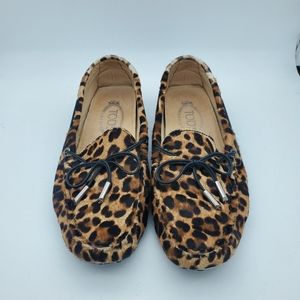 Tod's Leopard Print Calf Hair Bow Driver Loafers Shoes